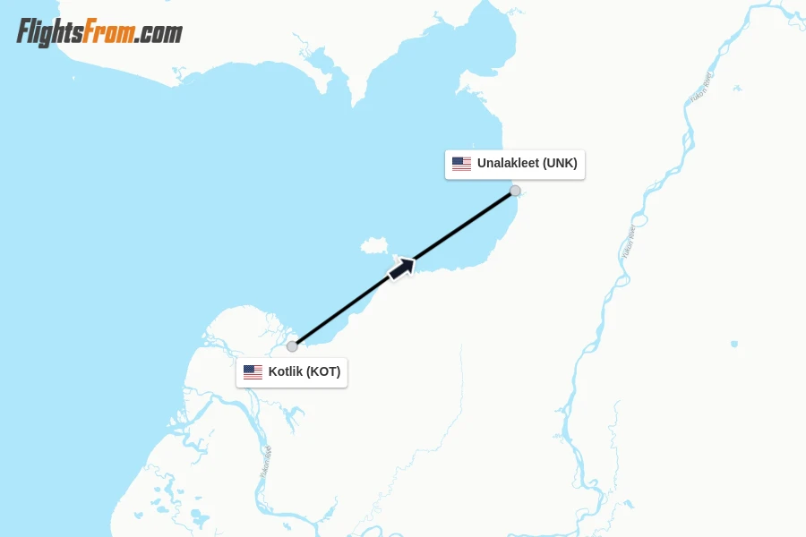 Flights from Kotlik to Unalakleet route map