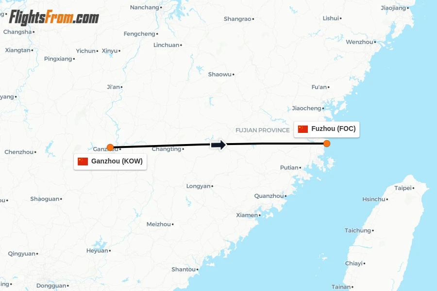 Flights from Ganzhou to Fuzhou route map