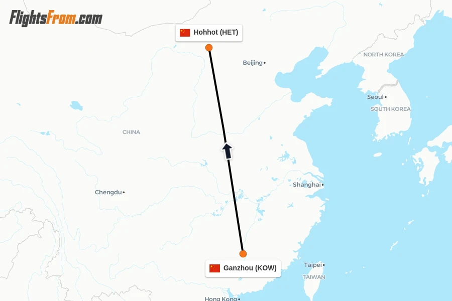 Flights from Ganzhou to Hohhot route map
