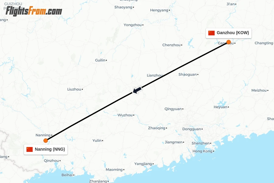 Flights from Ganzhou to Nanning route map