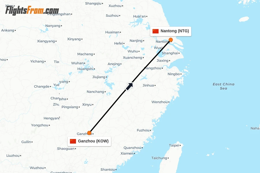 Flights from Ganzhou to Nantong route map