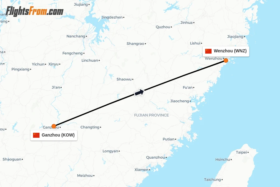 Flights from Ganzhou to Wenzhou route map