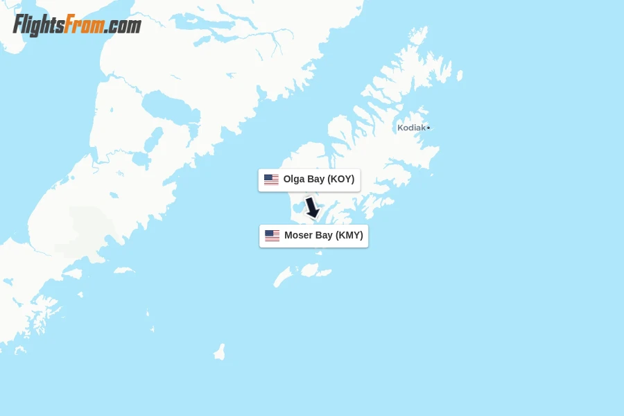 Flights from Olga Bay to Moser Bay route map
