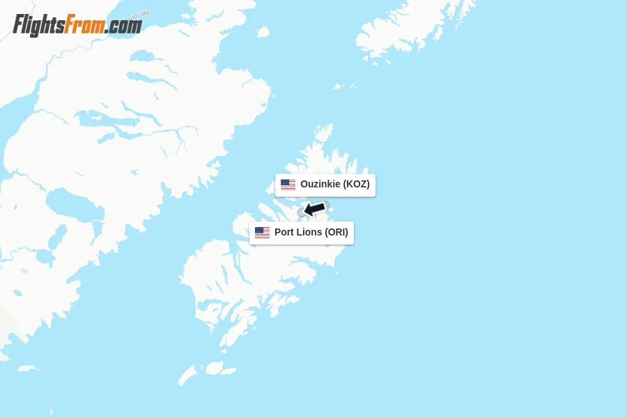 Flights from Ouzinkie to Port Lions route map