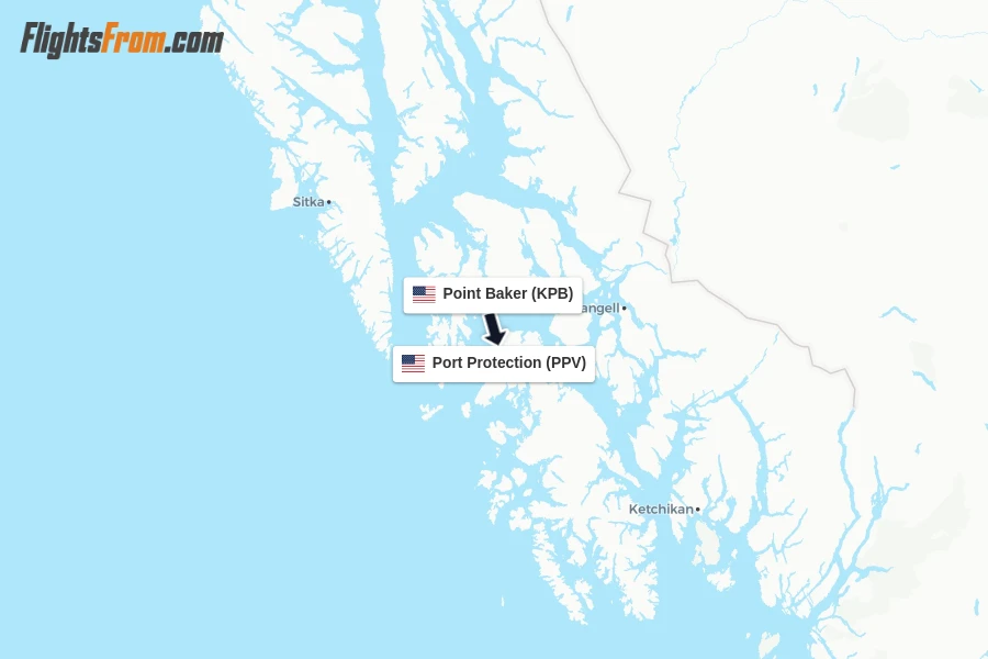 Flights from Point Baker to Port Protection route map