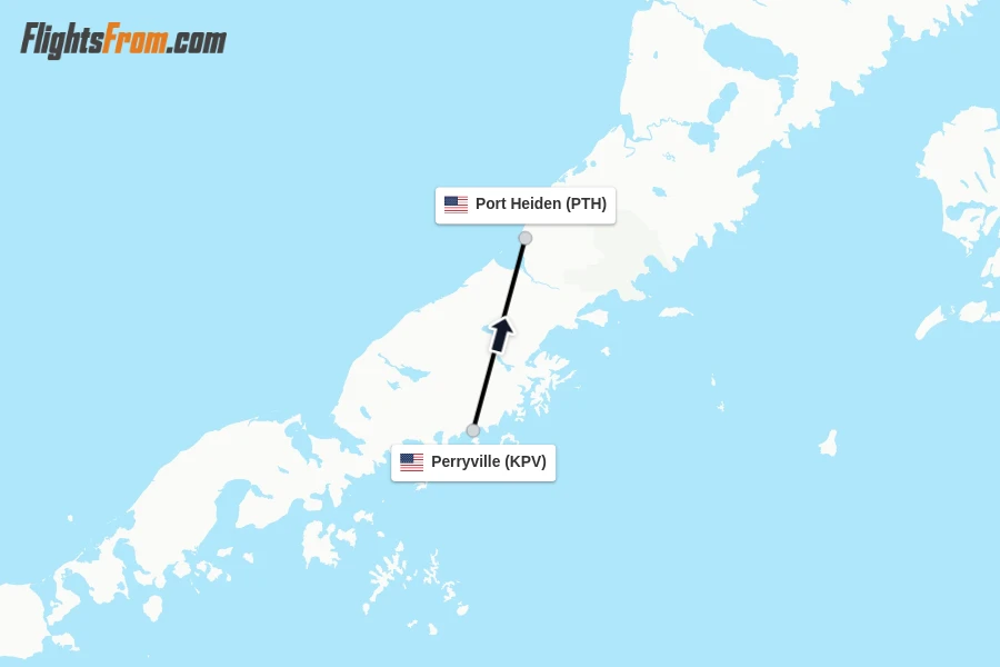 Flights from Perryville to Port Heiden route map
