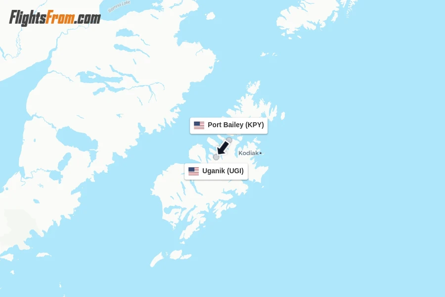 Flights from Port Bailey to Uganik route map