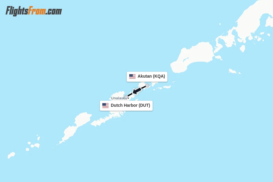 Flights from Akutan to Dutch Harbor route map