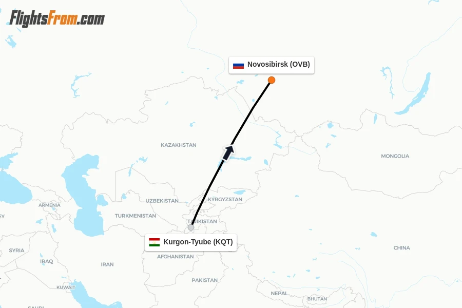 Flights from Kurgon-Tyube to Novosibirsk route map