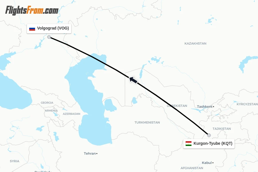 Flights from Kurgon-Tyube to Volgograd route map