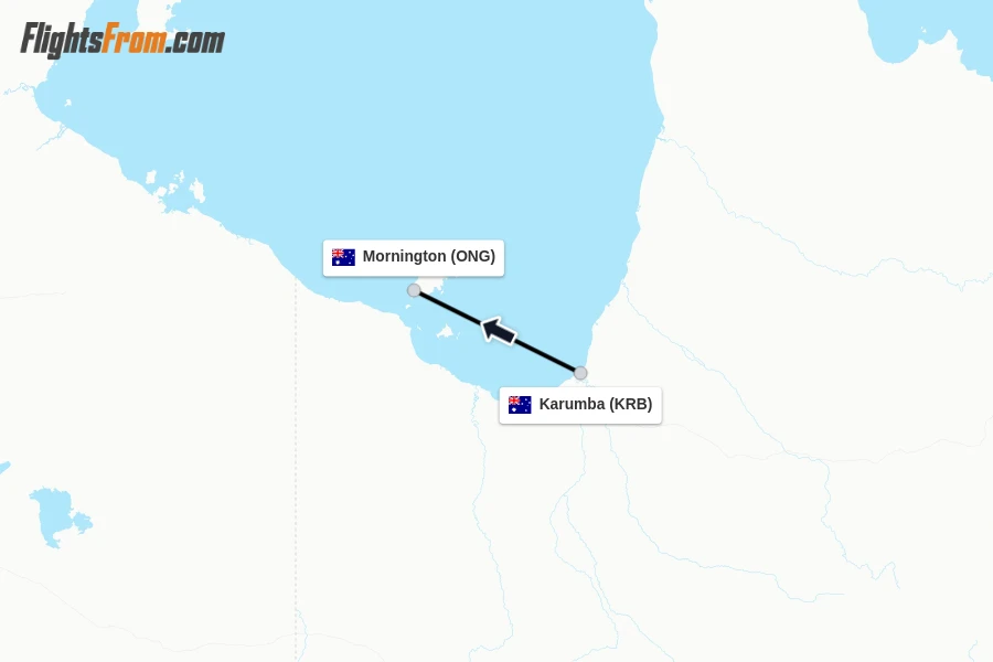 Flights from Karumba to Mornington route map