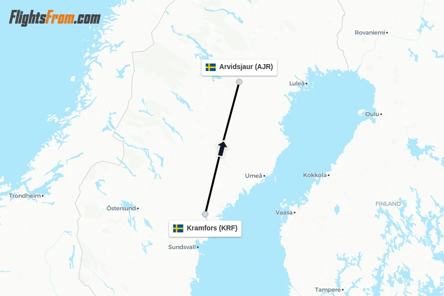 Flights from Kramfors to Arvidsjaur route map