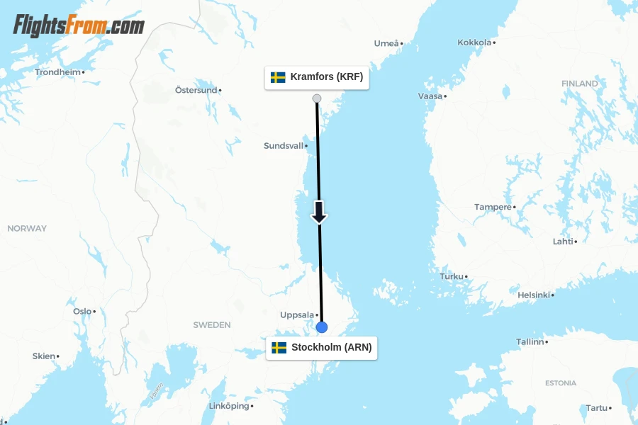 Flights from Kramfors to Stockholm route map