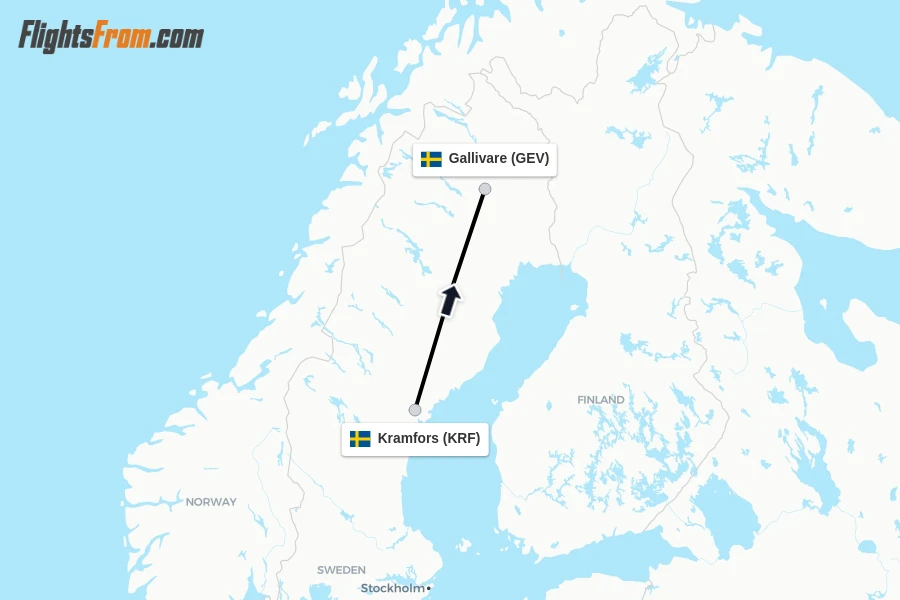 Flights from Kramfors to Gallivare route map