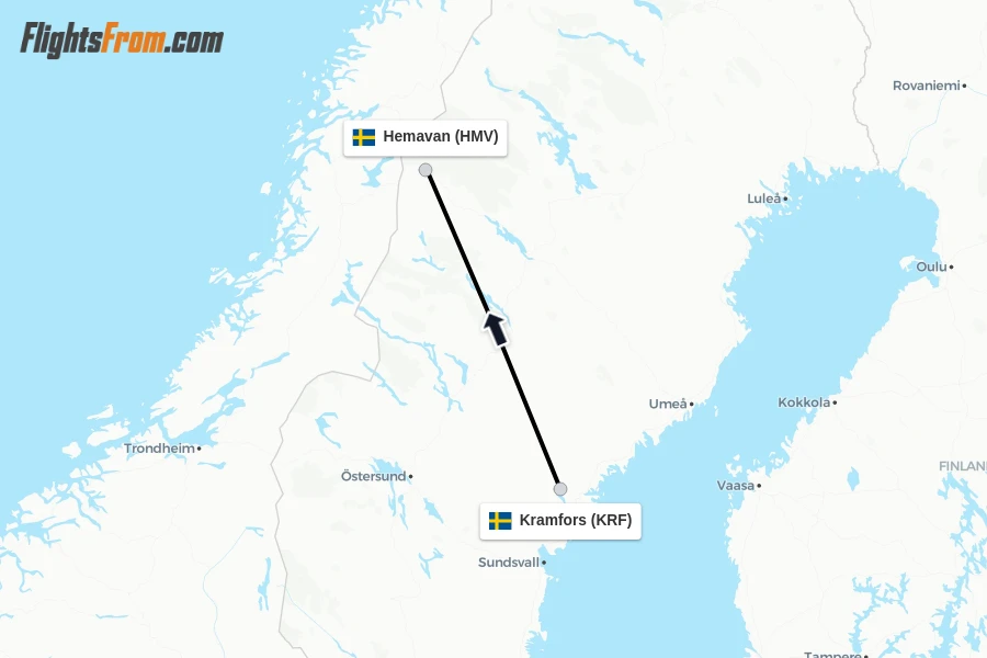 Flights from Kramfors to Hemavan route map