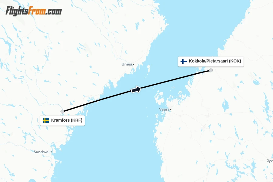 Flights from Kramfors to Kokkola/Pietarsaari route map