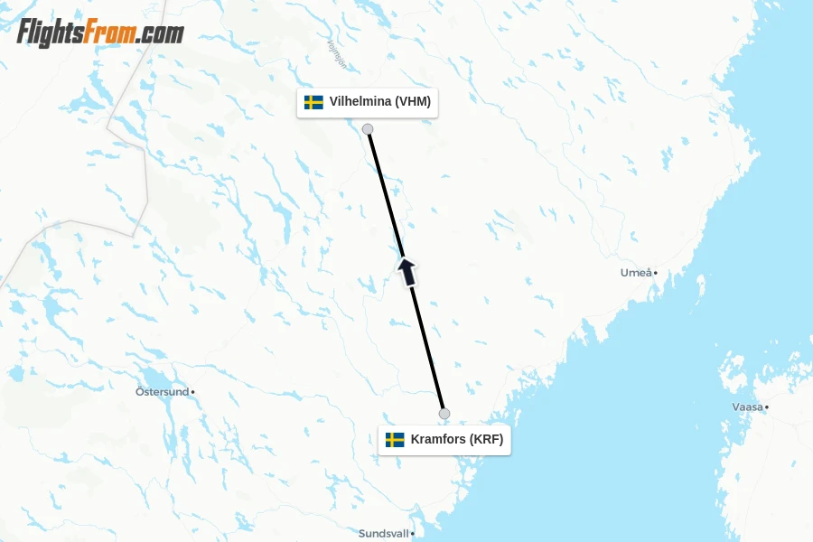Flights from Kramfors to Vilhelmina route map