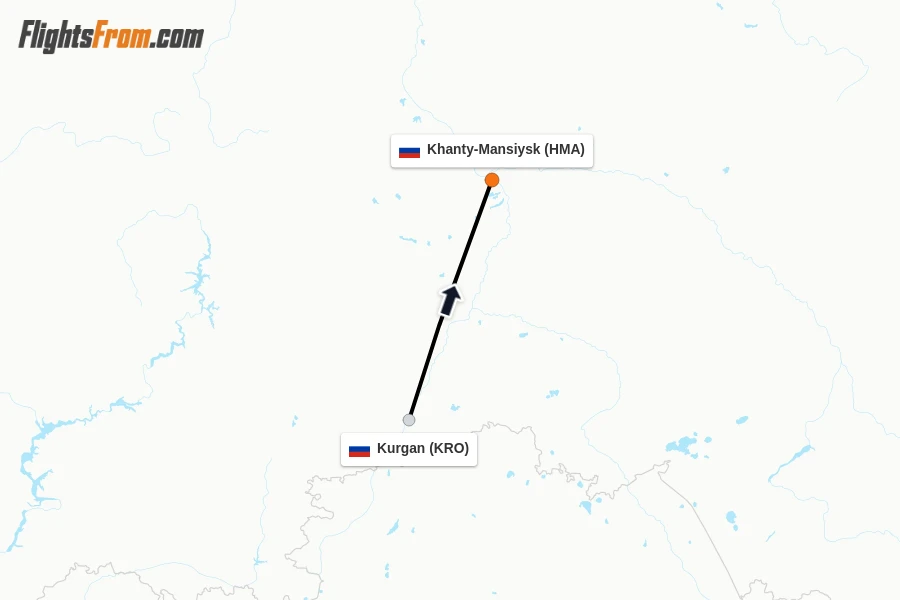 Flights from Kurgan to Khanty-Mansiysk route map