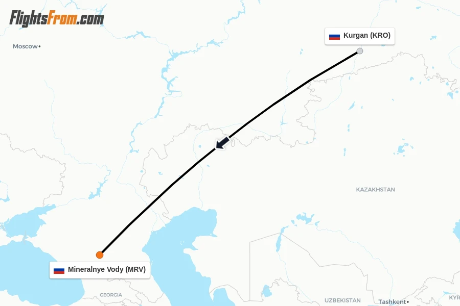 Flights from Kurgan to Mineralnye Vody route map