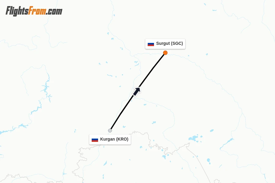 Flights from Kurgan to Surgut route map