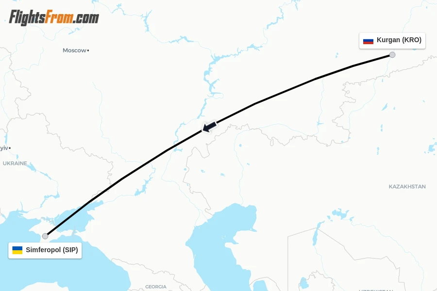 Flights from Kurgan to Simferopol route map