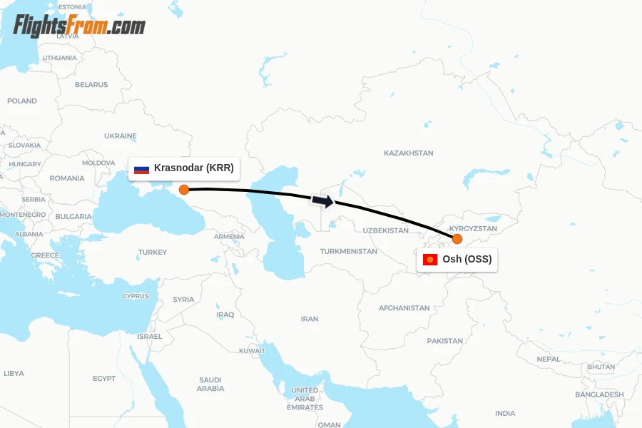Flights from Krasnodar to Osh route map