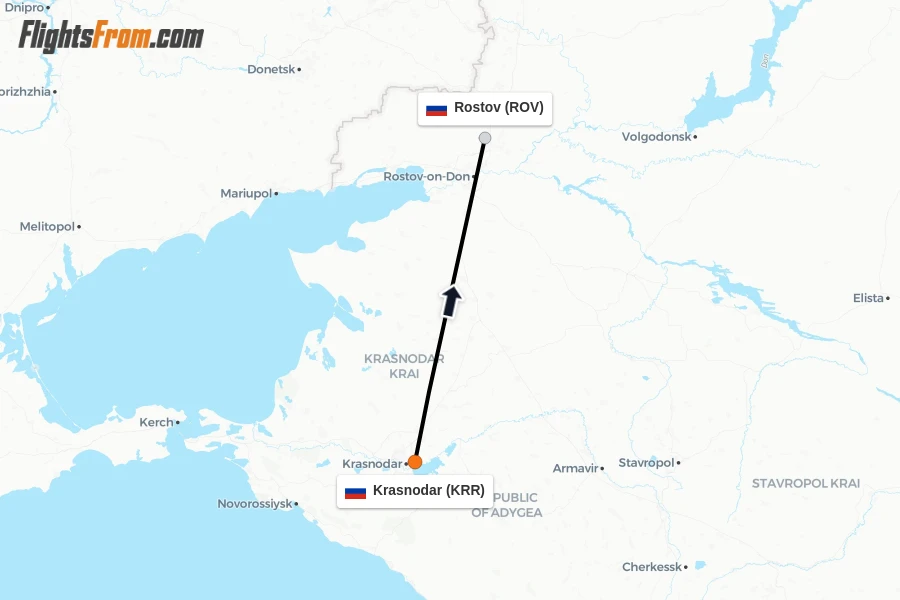 Flights from Krasnodar to Rostov route map