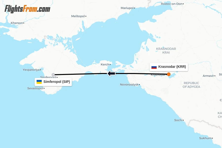 Flights from Krasnodar to Simferopol route map