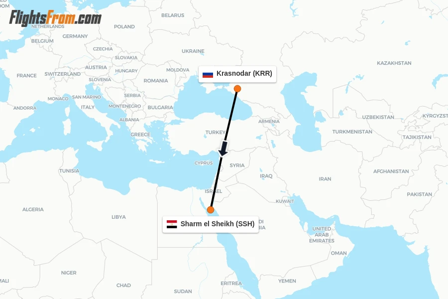 Flights from Krasnodar to Sharm el Sheikh route map