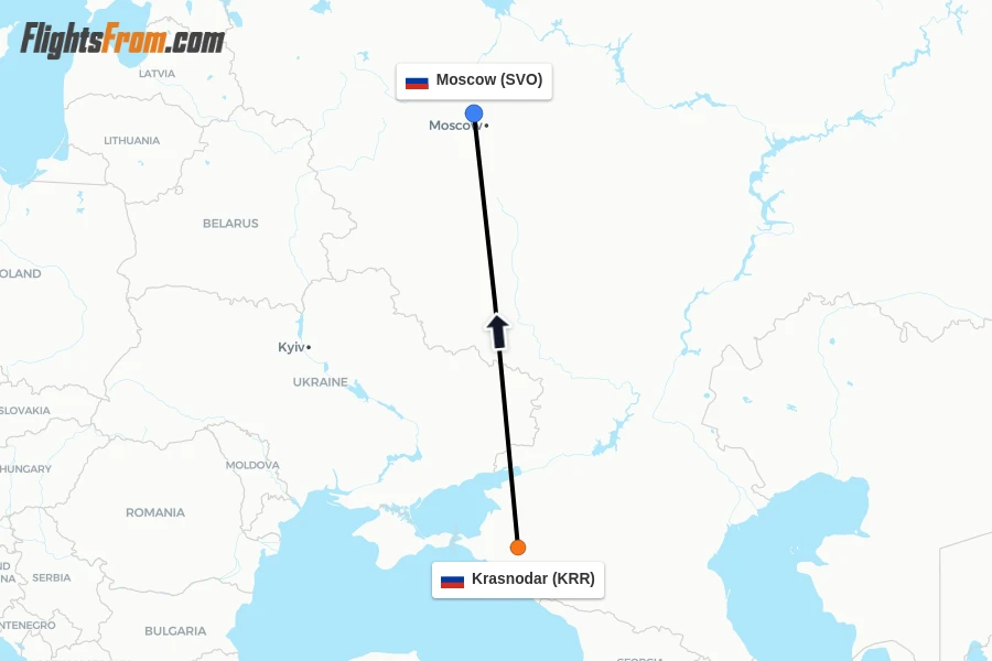 Flights from Krasnodar to Moscow route map