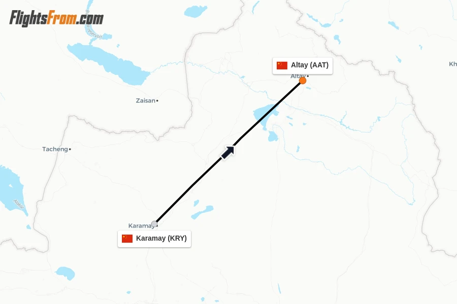 Flights from Karamay to Altay route map