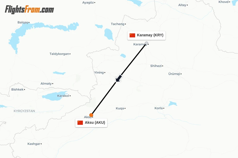 Flights from Karamay to Aksu route map