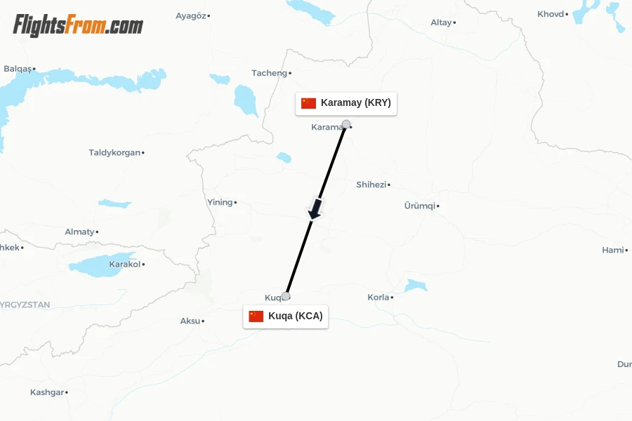 Flights from Karamay to Kuqa route map