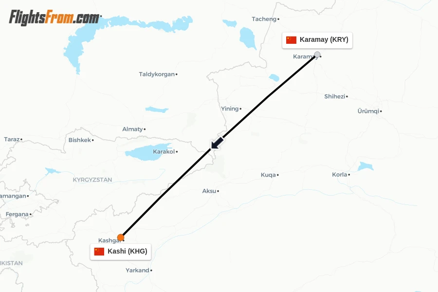 Flights from Karamay to Kashi route map