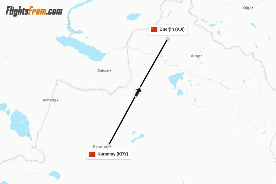 Flights from Karamay to Buerjin route map