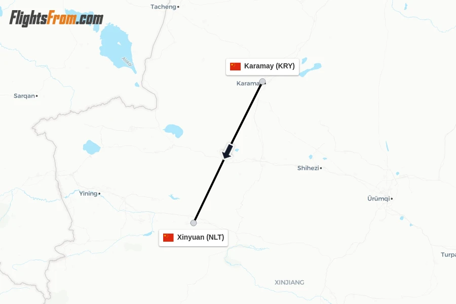 Flights from Karamay to Xinyuan route map