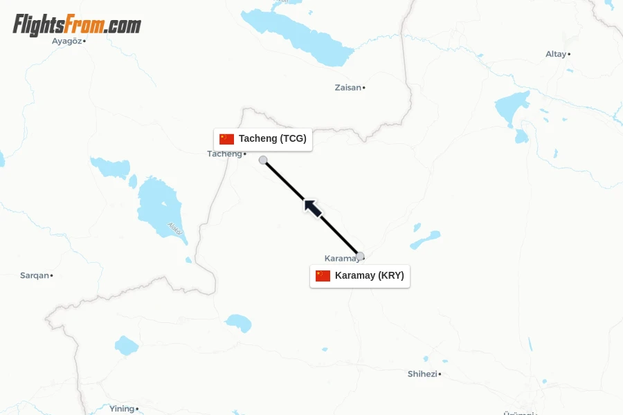 Flights from Karamay to Tacheng route map