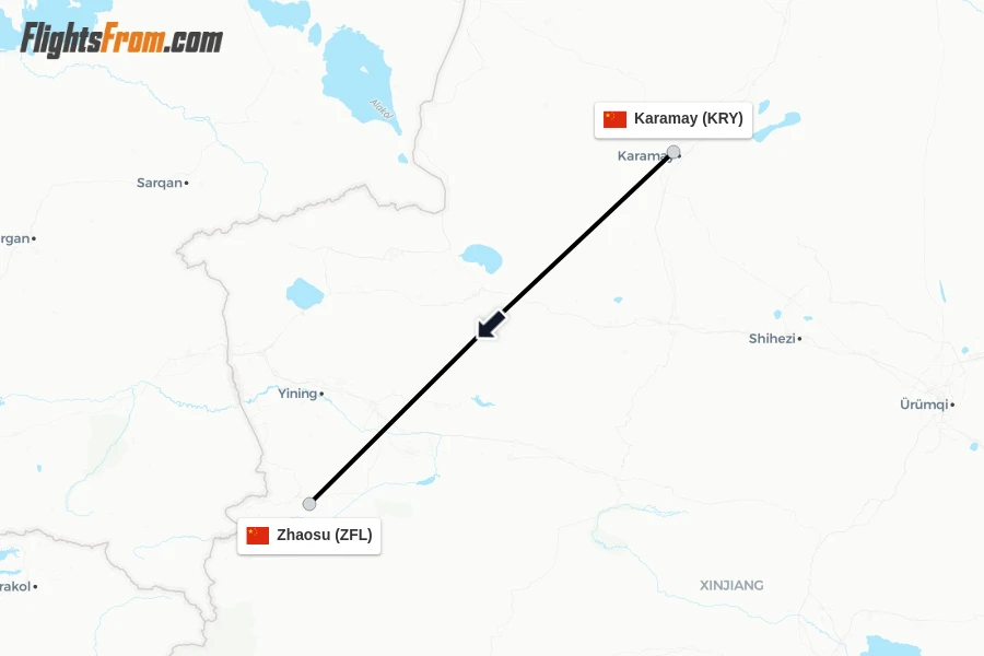 Flights from Karamay to Zhaosu route map