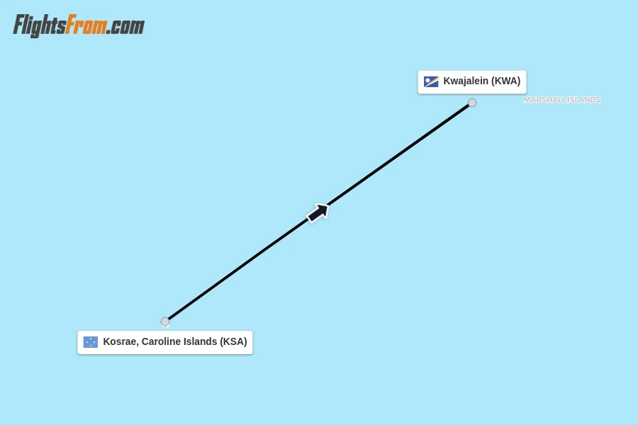 Flights from Kosrae, Caroline Islands to Kwajalein route map