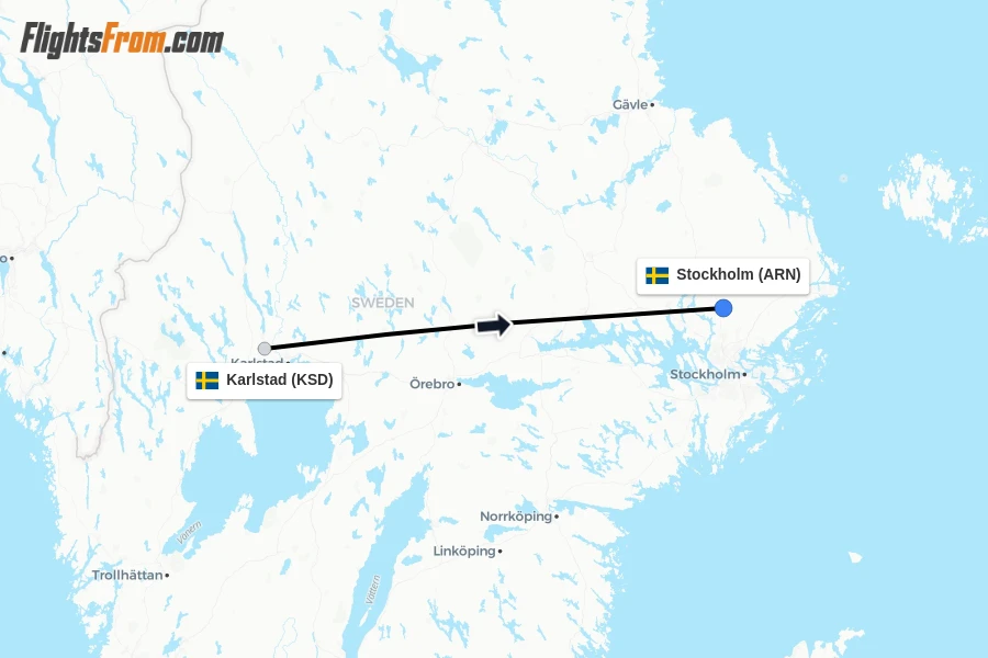 Flights from Karlstad to Stockholm route map