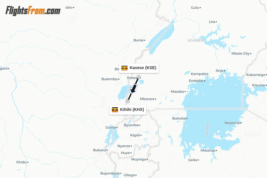 Flights from Kasese to Kihihi route map