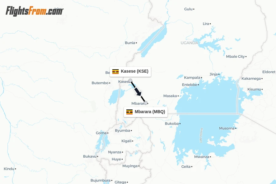 Flights from Kasese to Mbarara route map