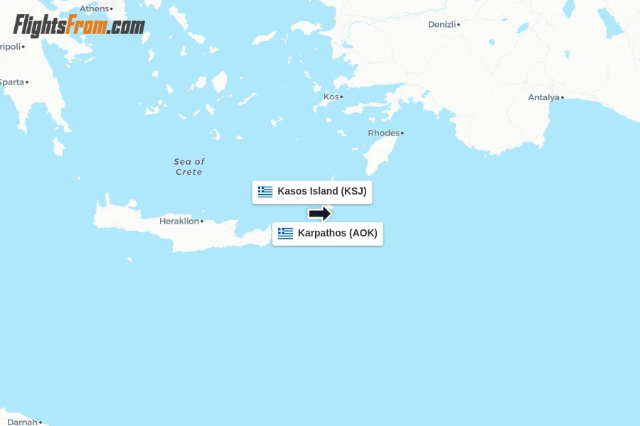 Flights from Kasos Island to Karpathos route map