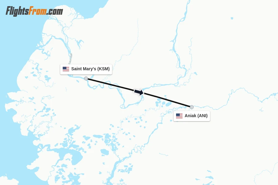 Flights from Saint Mary's to Aniak route map