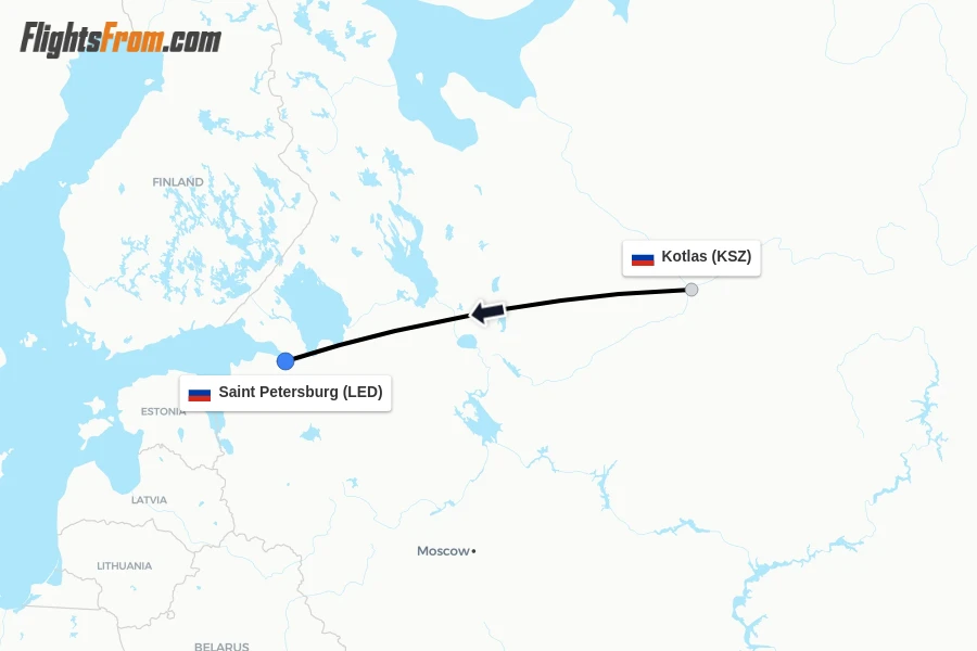 Flights from Kotlas to Saint Petersburg route map