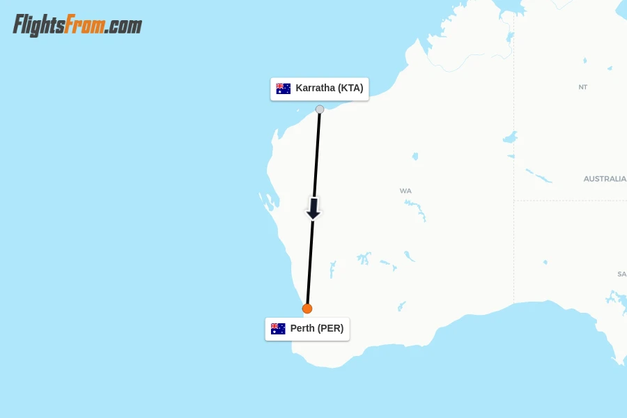 Flights from Karratha to Perth route map