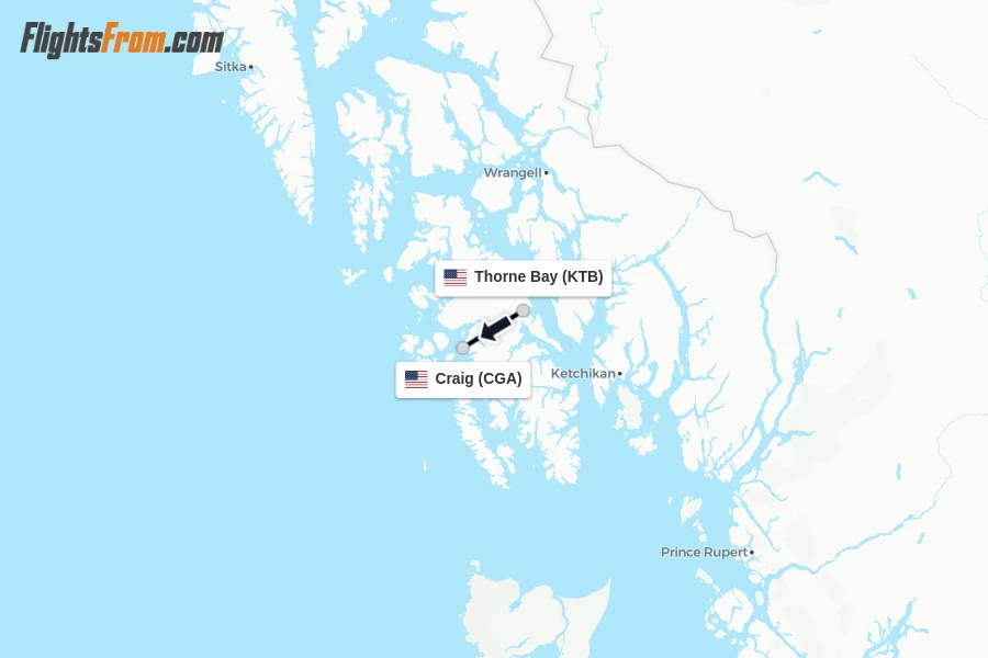 Flights from Thorne Bay to Craig route map