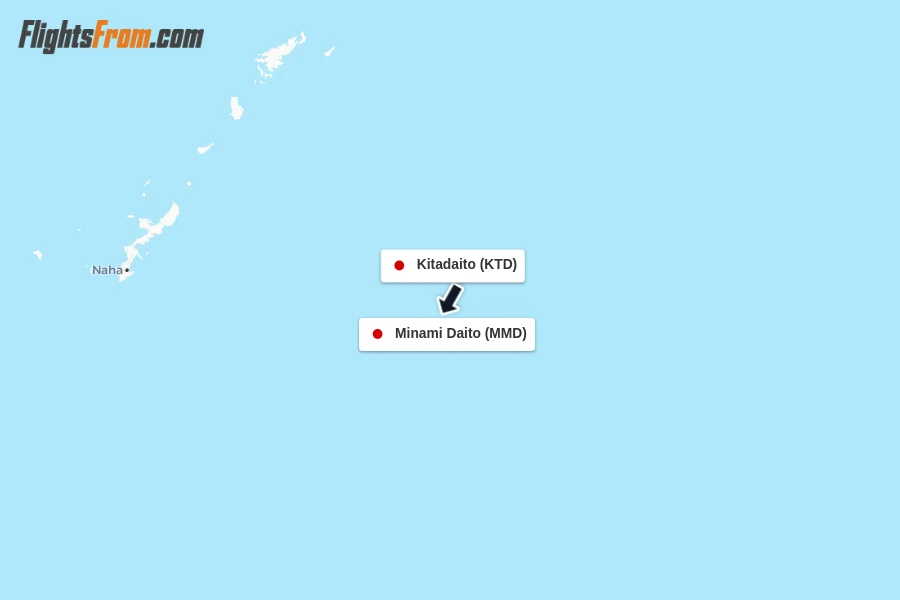 Flights from Kitadaito to Minami Daito route map