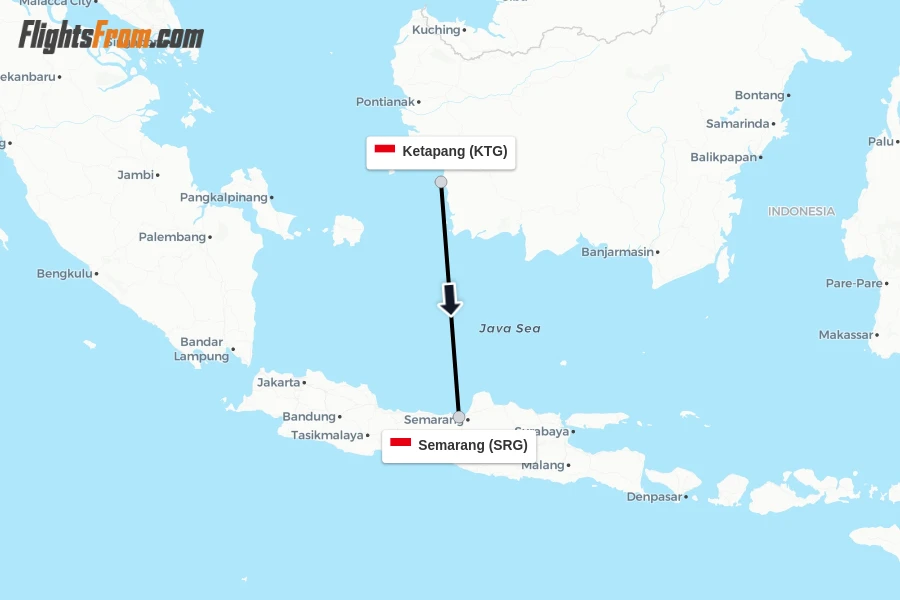 Flights from Ketapang to Semarang route map
