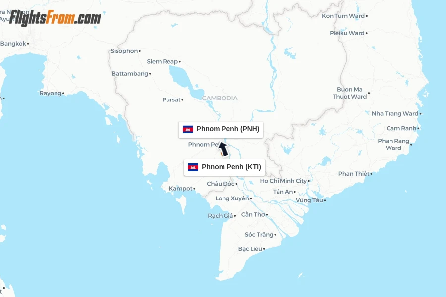 Flights from Phnom Penh to Phnom Penh route map
